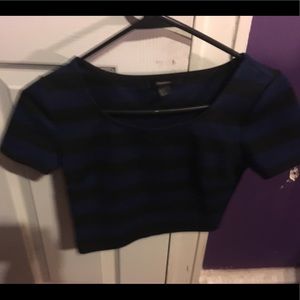 Navy blue and black striped crop top